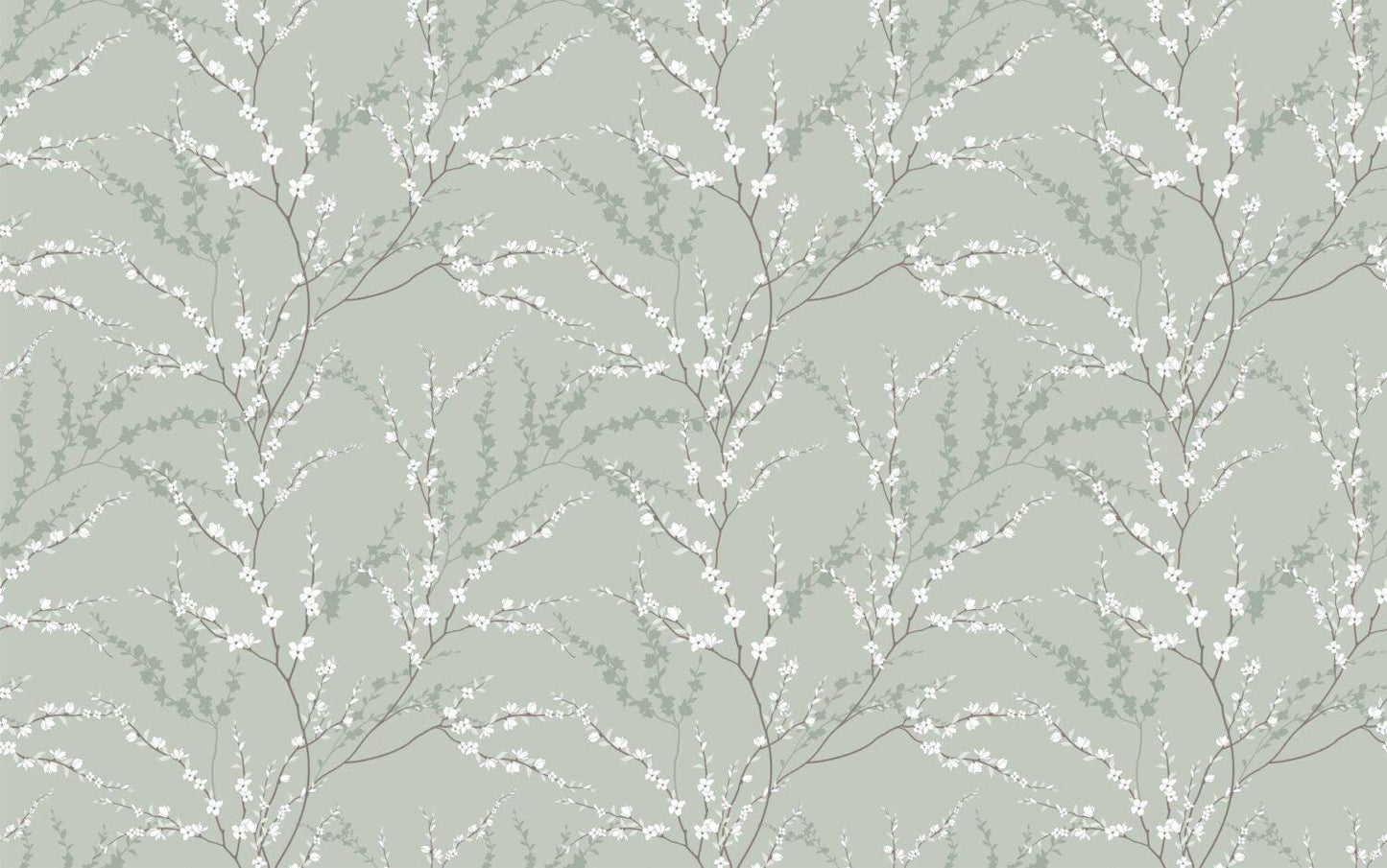 Vintage Floral Spring Branch Wallpaper, Green Wallpaper, Flowers Wallpaper, Romantic Wall Mural, Peel and Stick Wallpaper, Drawing Wallpaper