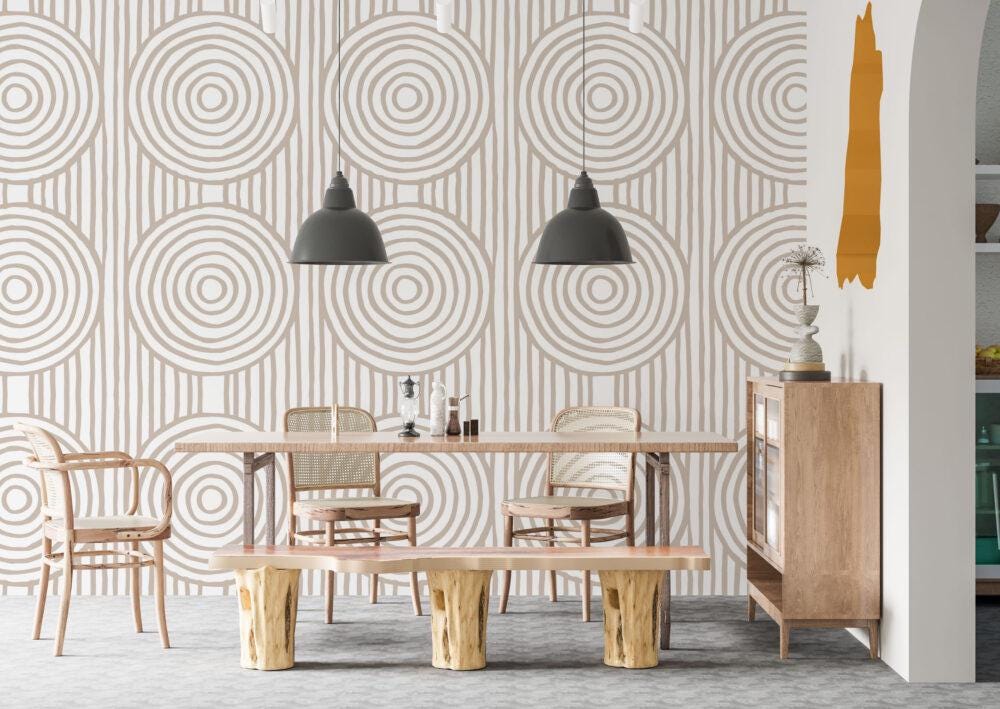 Geometric Bohemian Pattern 3D Wallpaper, Boho Style Pattern Beige Wallpaper, Cool Wallpaper, Stylish Room Design, Abstract Pattern Wallpaper