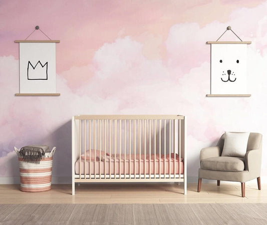 Pink Colored Cloud Pattern 3D Wallpaper For Kidsroom, Soft Wallpaper Nursery, Child Wallpaper, Peel and Stick Wallpaper, Baby Girl Wallpaper