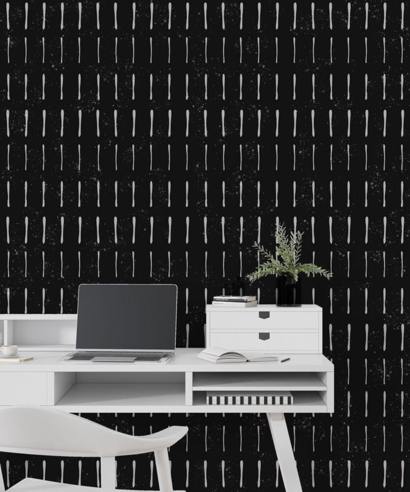 White Stripes Pattern Wallpaper on Black Background, Peel and Stick Wallpaper, Stylish Room Design, Modern Abstract Pattern Wallpaper