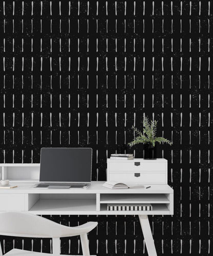 White Stripes Pattern Wallpaper on Black Background, Peel and Stick Wallpaper, Stylish Room Design, Modern Abstract Pattern Wallpaper