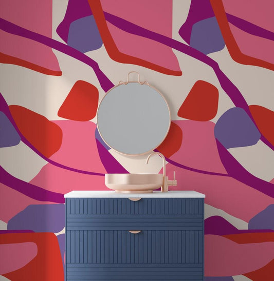 Colorful Abstrack Patterns Wallpaper , Dynamic Color's and Shaped Wallpaper, Special Design Asymmetrical patterned Bathroom Wallpaper
