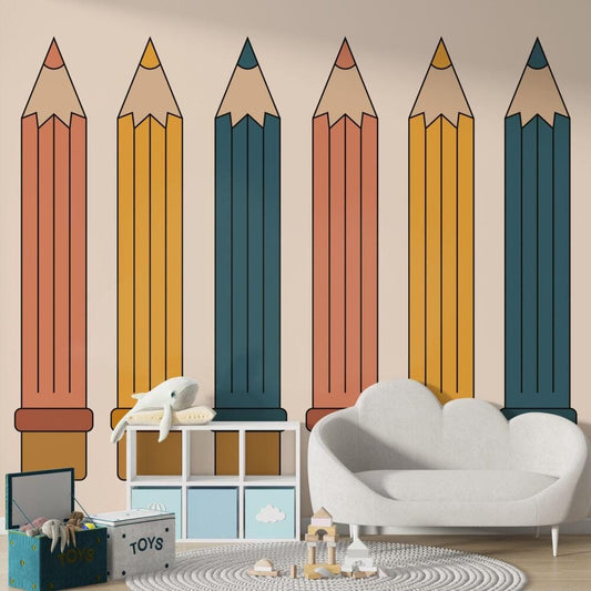 Colored Pencils Wallpaper for Nursery, Child Wallpaper, Pleasant School Wallpaper, Baby Room Wallpaper, Funy Wallpaper for Playgrounds