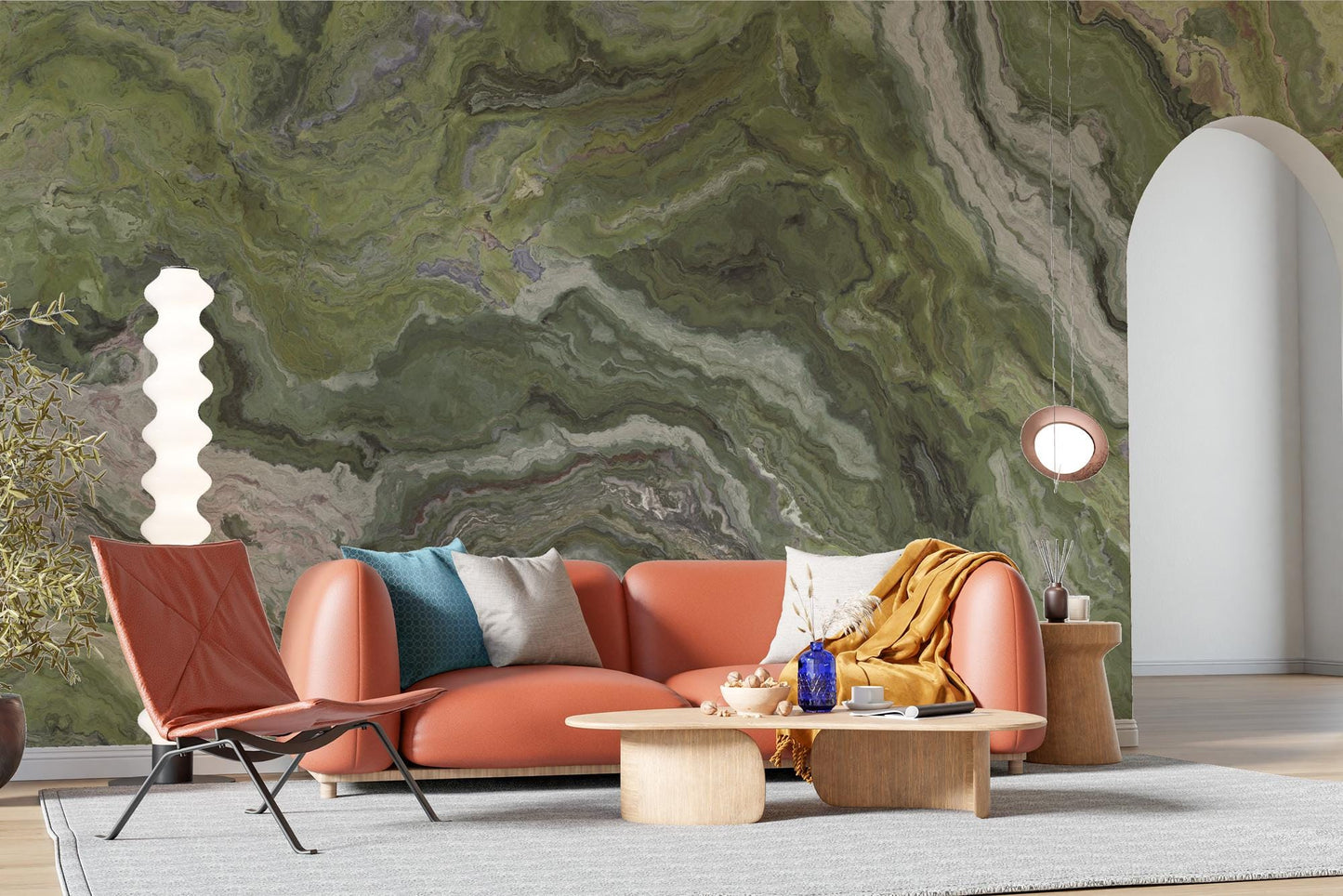 Marble Wallpaper in Green Shades, Abstract Peel and Stick Wallpaper, Stylish Room Design, Modern Pattern Wallpaper, Cool Green Wavy Mural