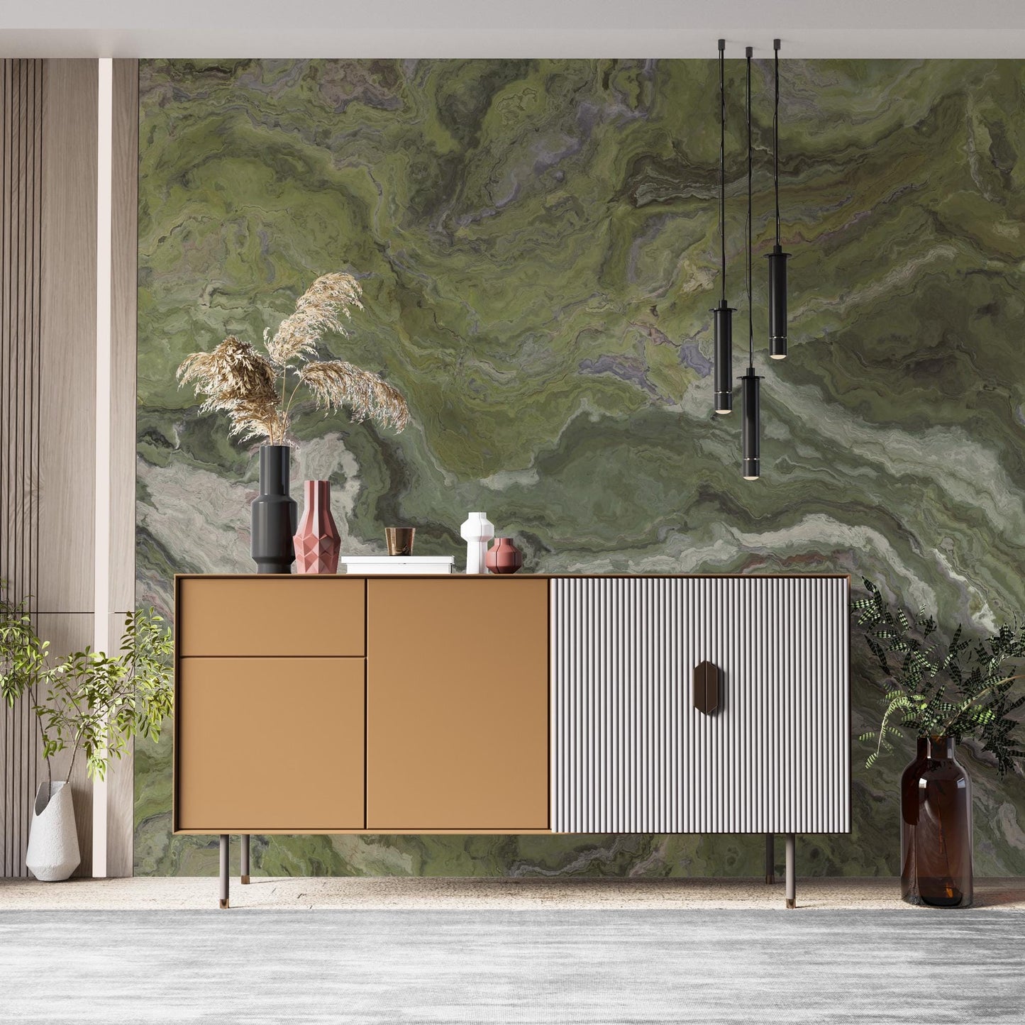 Marble Wallpaper in Green Shades, Abstract Peel and Stick Wallpaper, Stylish Room Design, Modern Pattern Wallpaper, Cool Green Wavy Mural