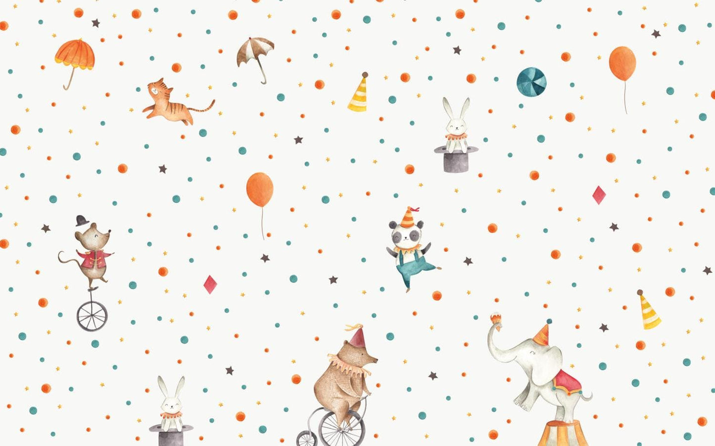 Circus Animals Patterned Wallpaper For Kidsroom, Cute Party Animals Wallpaper Nursery, Childrens Wallpaper, Peel and Stick Baby Wallpaper