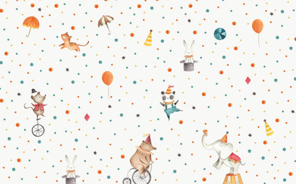 Circus Animals Patterned Wallpaper For Kidsroom, Cute Party Animals Wallpaper Nursery, Childrens Wallpaper, Peel and Stick Baby Wallpaper