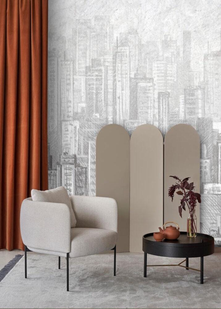 3D Pencil Drawing Wallpaper with High Building View, Black and White Peel and Stick Wallpaper, Stylish Room Design, Abstract Wallpaper