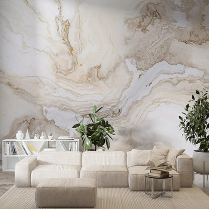 Veined Marble Wallpaper in Beige Colors, Abstract Peel and Stick Wallpaper, Stylish Room Design, Modern Pattern Wallpaper, Cool Mural