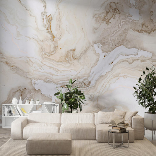 Veined Marble Wallpaper in Beige Colors, Abstract Peel and Stick Wallpaper, Stylish Room Design, Modern Pattern Wallpaper, Cool Mural