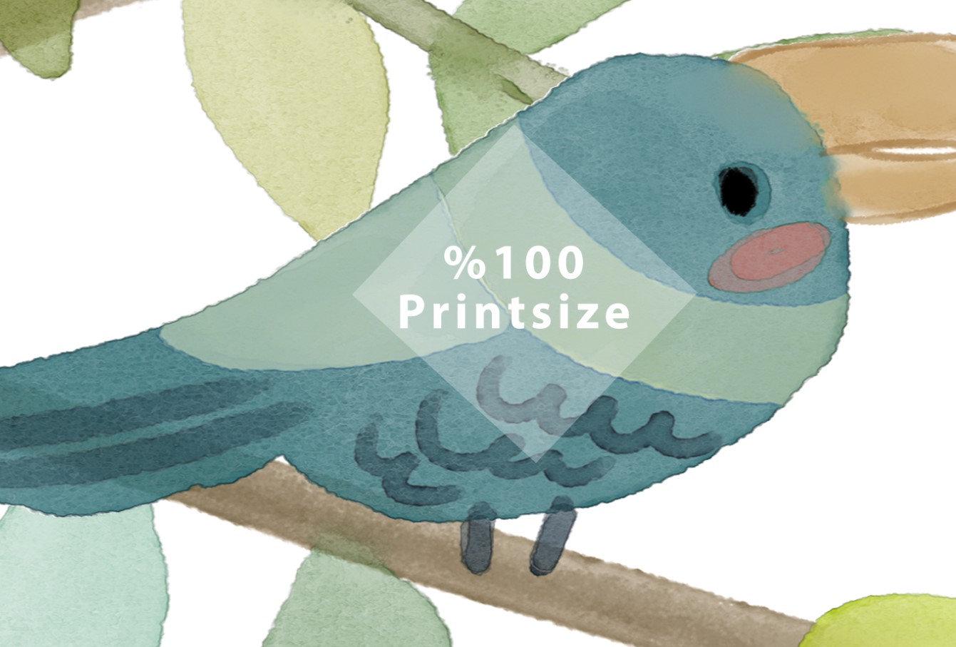 Birds And Trees Wallpaper, illustration Wallpaper Nursery, Peel and Stick Wallpaper, Watercolor Child Wallpaper, Colorful Wallpaper for Kids