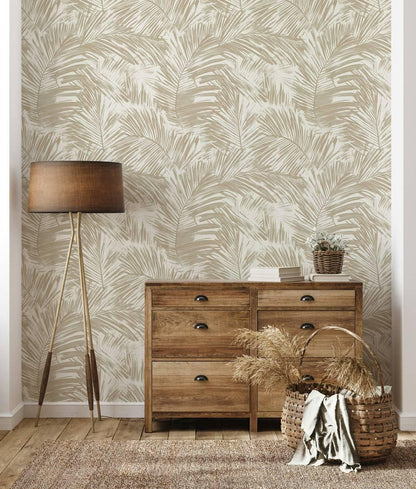 Subtle and Elegant Palm Leaf Wallpaper, Beige Wallpaper, Peel and Stick Wallpaper, Stylish Room Design, Cool Wall Design, Bright Wall Mural