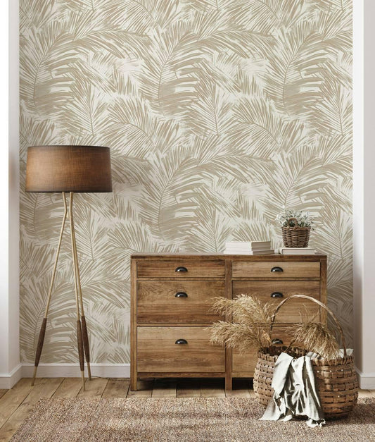 Subtle and Elegant Palm Leaf Wallpaper, Beige Wallpaper, Peel and Stick Wallpaper, Stylish Room Design, Cool Wall Design, Bright Wall Mural