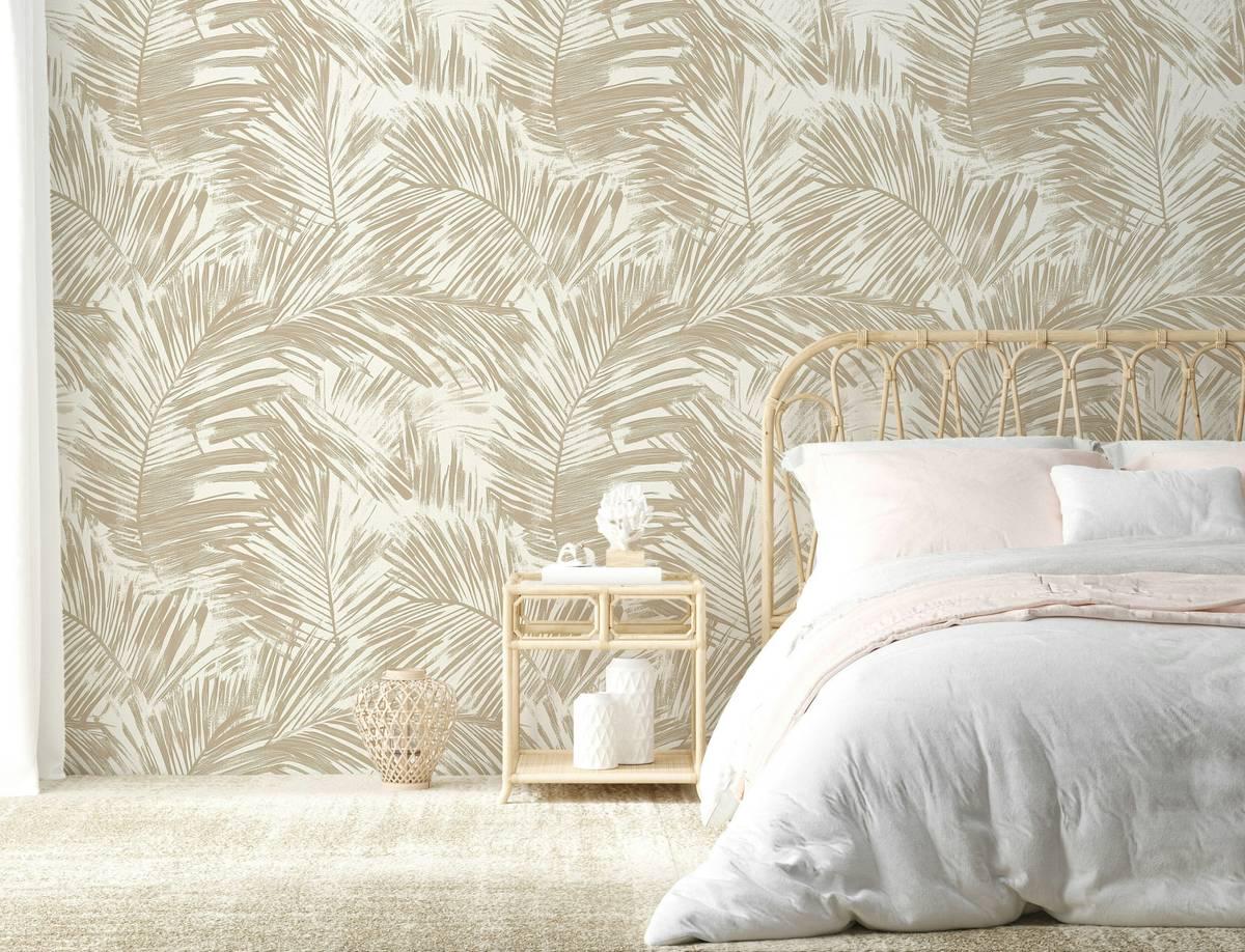 Subtle and Elegant Palm Leaf Wallpaper, Beige Wallpaper, Peel and Stick Wallpaper, Stylish Room Design, Cool Wall Design, Bright Wall Mural