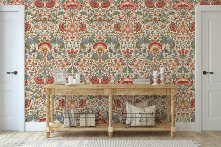 Minimal Floral Wallpaper with Ethnic Pattern, Vintage Floral Pattern Wallpaper, Romantic Drawing Mural,Special Design Hand Drawing Wallpaper
