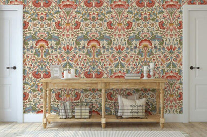 Minimal Floral Wallpaper with Ethnic Pattern, Vintage Floral Pattern Wallpaper, Romantic Drawing Mural,Special Design Hand Drawing Wallpaper