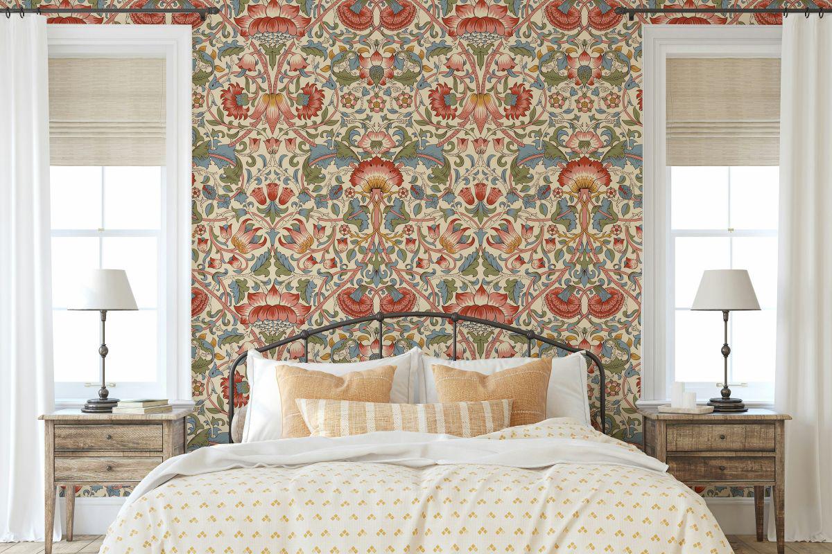 Minimal Floral Wallpaper with Ethnic Pattern, Vintage Floral Pattern Wallpaper, Romantic Drawing Mural,Special Design Hand Drawing Wallpaper