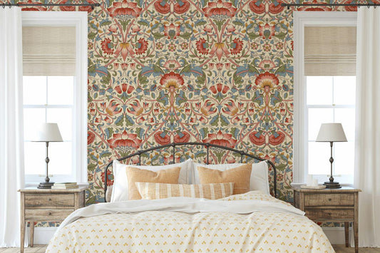 Minimal Floral Wallpaper with Ethnic Pattern, Vintage Floral Pattern Wallpaper, Romantic Drawing Mural,Special Design Hand Drawing Wallpaper