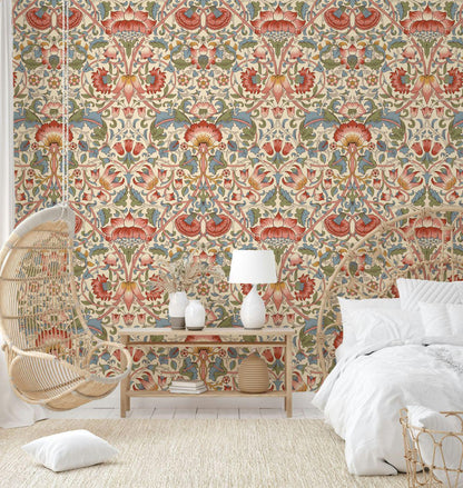Minimal Floral Wallpaper with Ethnic Pattern, Vintage Floral Pattern Wallpaper, Romantic Drawing Mural,Special Design Hand Drawing Wallpaper