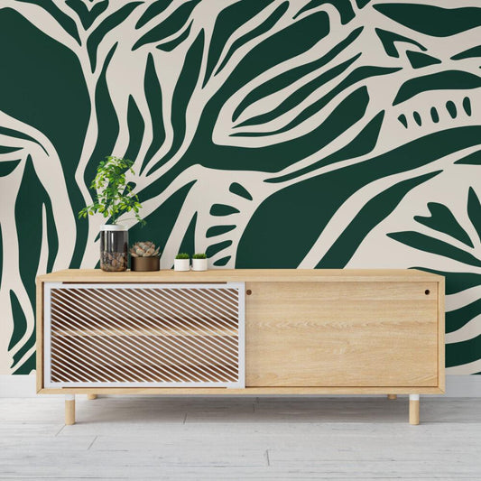 Abstract Shapes Wallpaper in Green Tone , Dynamic Color's and Shaped Wallpaper, Special Design Asymmetrical patterned Bathroom Wallpaper