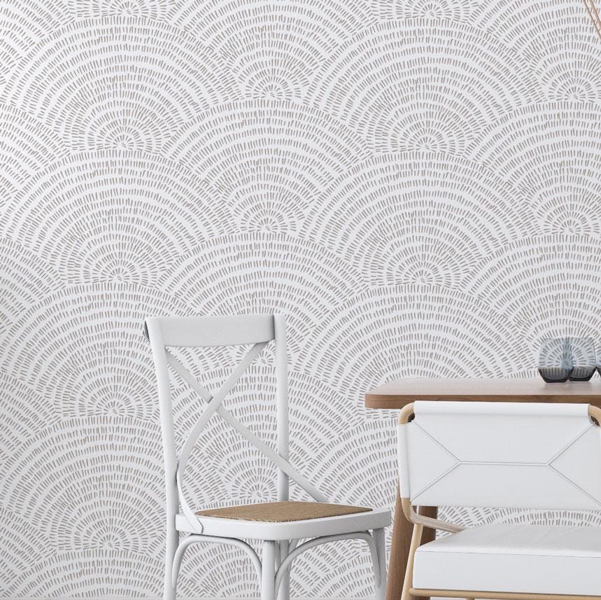 Modern Patterned Wallpaper, Peel and Stick Wallpaper, Bright Stylish Room Design, Striped Circles Wallpaper, Simple and Spacious Wall Art