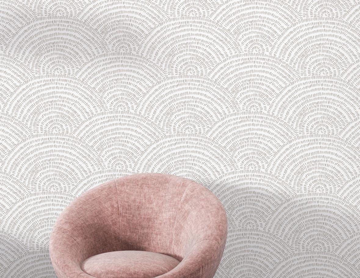 Modern Patterned Wallpaper, Peel and Stick Wallpaper, Bright Stylish Room Design, Striped Circles Wallpaper, Simple and Spacious Wall Art