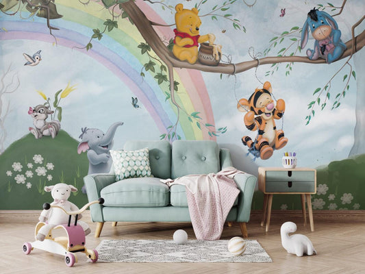 Winnie The Pooh Honey Thief Wallpaper For Kidsroom, Wallpaper Nursery , Nature Child Wallpaper , Animal Wallpaper, Peel and Stick Wallpaper