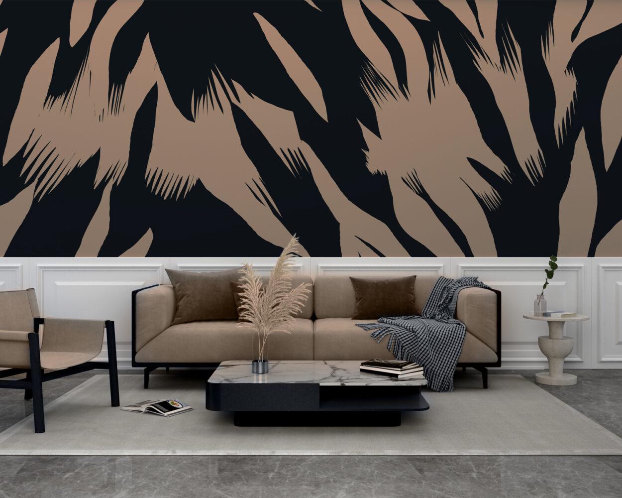 Black Beige Abstract Brush Pattern Wallpaper, Peel and Stick Wallpaper, Stylish Room Design, Black Wallpaper, Modern Artistic Wallpaper