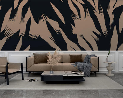 Black Beige Abstract Brush Pattern Wallpaper, Peel and Stick Wallpaper, Stylish Room Design, Black Wallpaper, Modern Artistic Wallpaper