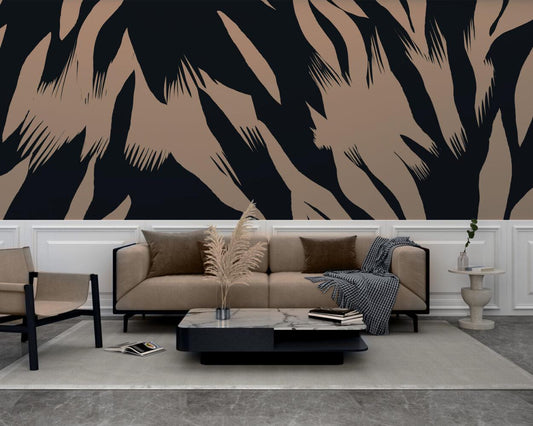 Black Beige Abstract Brush Pattern Wallpaper, Peel and Stick Wallpaper, Stylish Room Design, Black Wallpaper, Modern Artistic Wallpaper