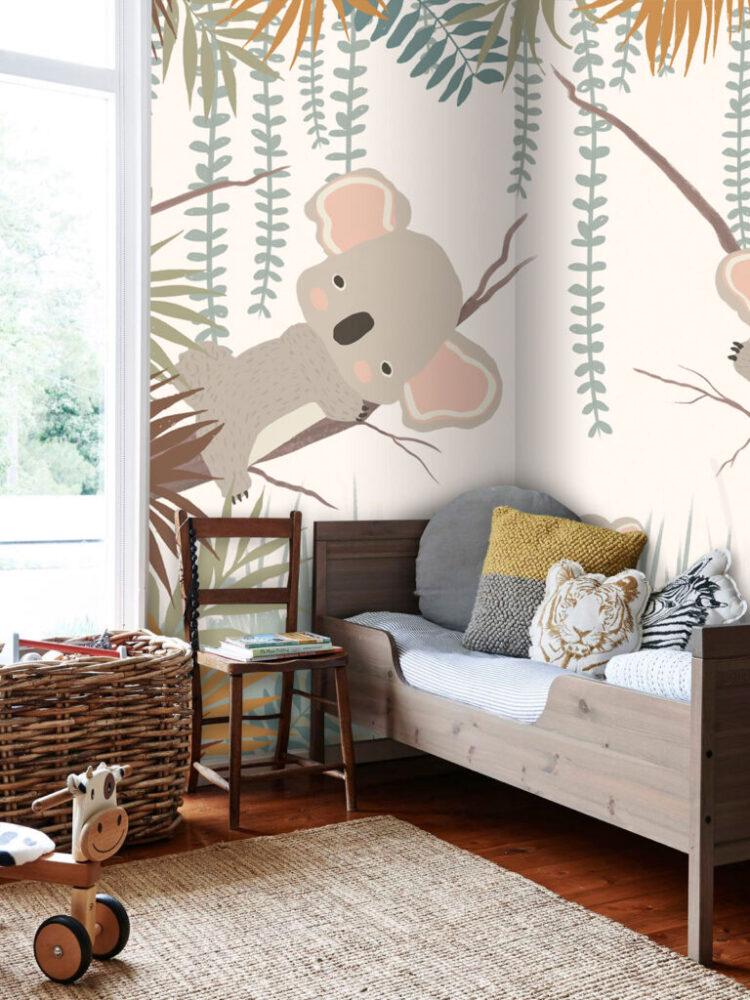 3D Wallpaper with Koala Hugging Tree Pattern, Cute Animal Wallpaper Nursery , Nature Childrens Wallpaper , Peel and Stick Baby Wallpaper