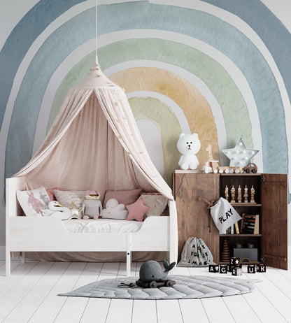 Rainbow Wallpaper in Shades of Blue, Wallpaper Nursery in Soft Color, Child Wallpaper, Peel and Stick Kids Wallpaper, Baby Boy Wallpaper