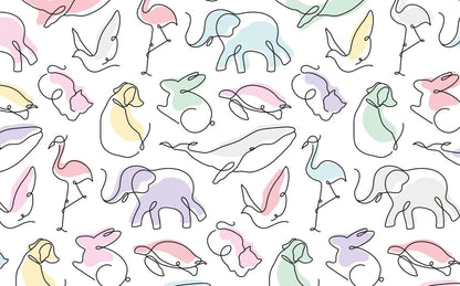 Linear Animal Figures Kids Wallpaper, illustration Wallpaper Nursery, Peel and Stick Wallpaper, Watercolor Wallpaper, Fun Wallpaper for Kids