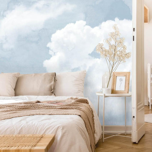 Blue Sky View Wallpaper, Tual Wallpaper, Nature Mural, Painting Wallpaper, Peel and Stick Wallpaper, Clouds Wallpaper, Bedroom Wallpaper
