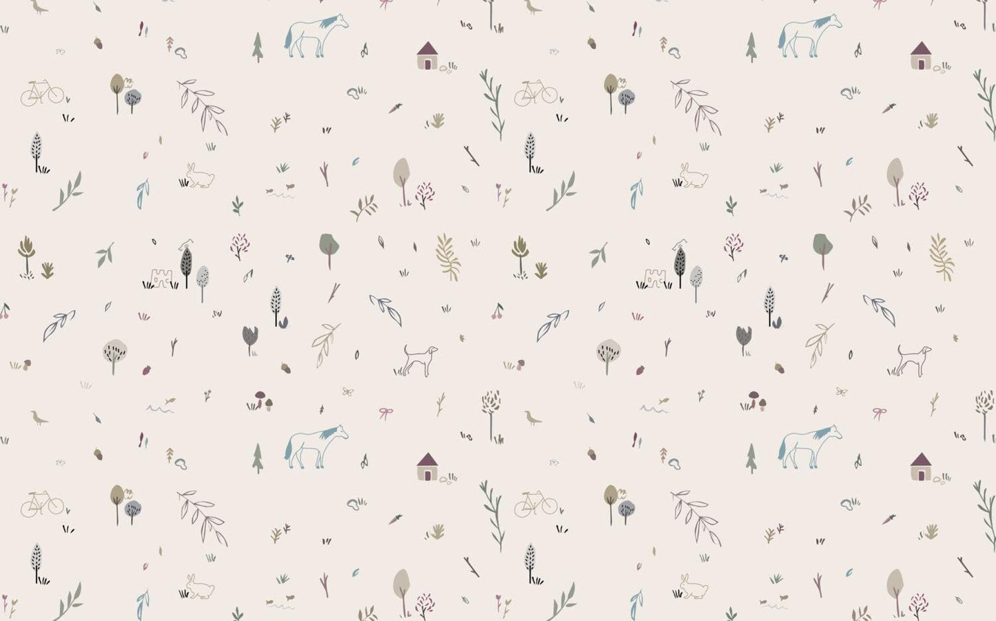 Animal And Tree Minimal Pattern Wallpaper, illustration Wallpaper Nursery, Peel and Stick Watercolor Wallpaper, Fun Wallpaper for Kids