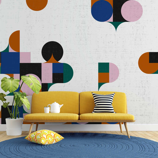 Abstract Colorful Geometric Patterns Wallpaper , Dynamic Shaped Wallpaper, Special Design Asymmetrical Patterned Bathroom Bedroom Wallpaper