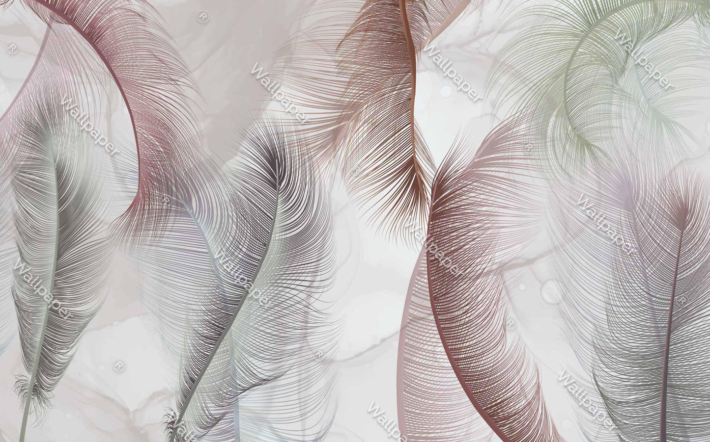 Soft Colorful Feathers Wallpaper, Art Wallpaper, Nature Mural, Painting Wallpaper, Peel and Stick Soothing Themed Wallpaper in Cold Tones