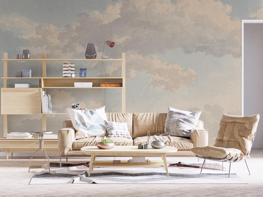 Watercolor Clouds in Soft Colors Wallpaper, Soft Drawwing Wallpaper, Sky Wallpaper, Nature Mural, Peel and Stick Wallpaper, Blue Wallpaper