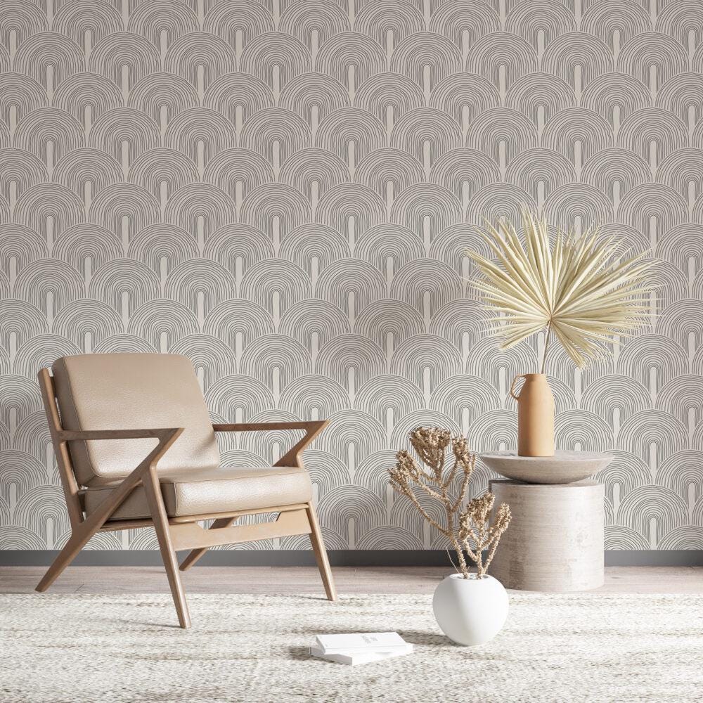 Linear Geometric Style Pattern Wallpaper, Peel and Stick Wallpaper, Stylish Room Design, Gray Wallpaper