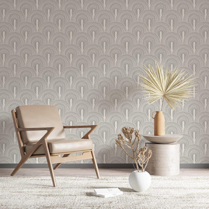 Linear Geometric Style Pattern Wallpaper, Peel and Stick Wallpaper, Stylish Room Design, Gray Wallpaper