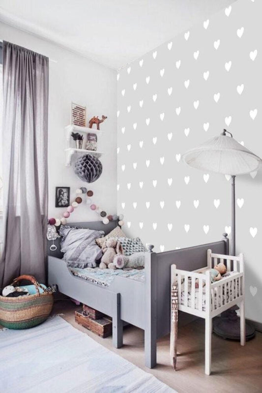 Heart Pattern 3D Gray Wallpaper For Kidsroom, Wallpaper Nursery, Child Wallpaper, Sky Baby Wallpaper, Gray Babyroom Wallpaper