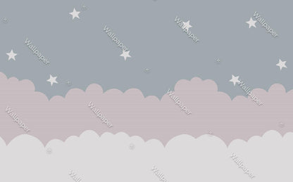 Cloud And Star Patterned Kids Wallpaper, Wallpaper Nursery, Child Wallpaper, Sky Baby Wallpaper, Cloudy Wallpaper, Wallpaper for School