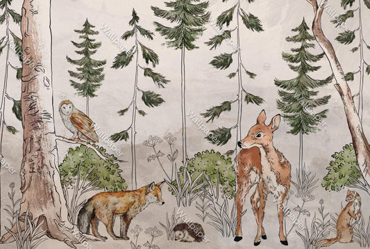 Wild Jungle Cartoon Animals Wallpaper For Kidsroom, Childrens Wallpaper, Wall Mural Nursery,  Gazelle, Wolf, Owl, Hedgehog Wallpaper