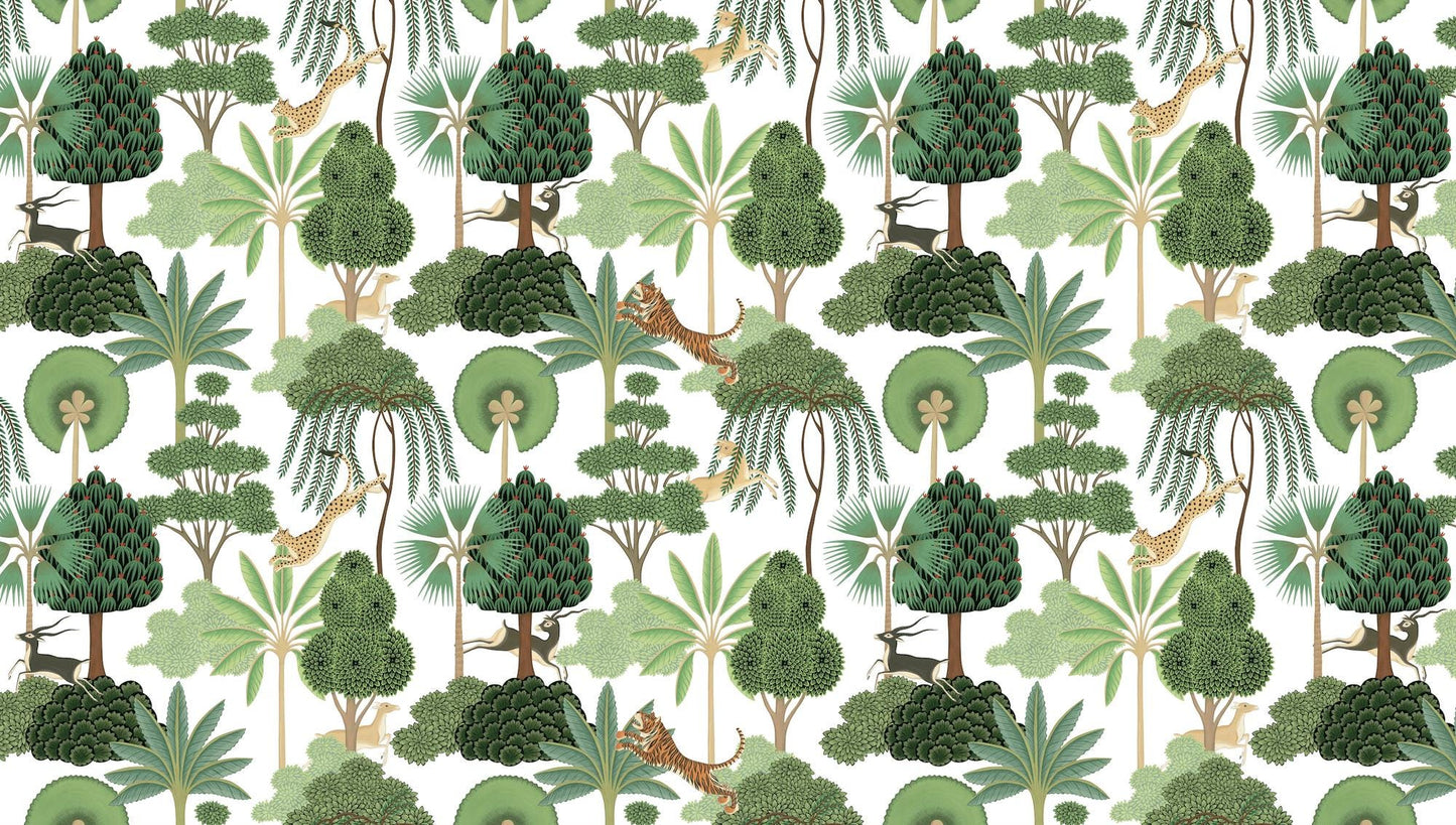 Green Tree Patterned 3D Kids Wallpaper, Deer Tiger Cheetah Children and Baby Wallpaper, Tropical Forest Wallpaper Nursery, Jungle Wallpaper