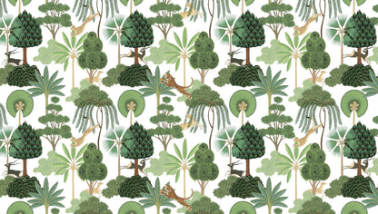 Green Tree Patterned 3D Kids Wallpaper, Deer Tiger Cheetah Children and Baby Wallpaper, Tropical Forest Wallpaper Nursery, Jungle Wallpaper