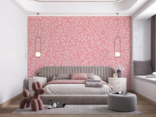 Pink Leopard Pattern Kids Wallpaper, Wallpaper Nursery, Child Wallpaper, İllustration Baby Wallpaper, Fun Wallpaper, Wallpaper for School
