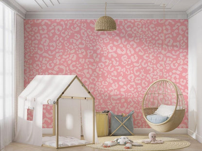 Pink Leopard Pattern Kids Wallpaper, Wallpaper Nursery, Child Wallpaper, İllustration Baby Wallpaper, Fun Wallpaper, Wallpaper for School