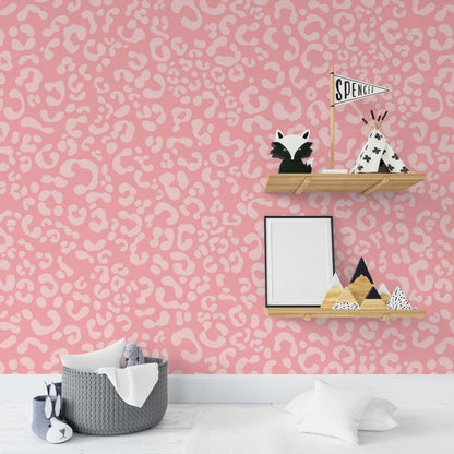 Pink Leopard Pattern Kids Wallpaper, Wallpaper Nursery, Child Wallpaper, İllustration Baby Wallpaper, Fun Wallpaper, Wallpaper for School