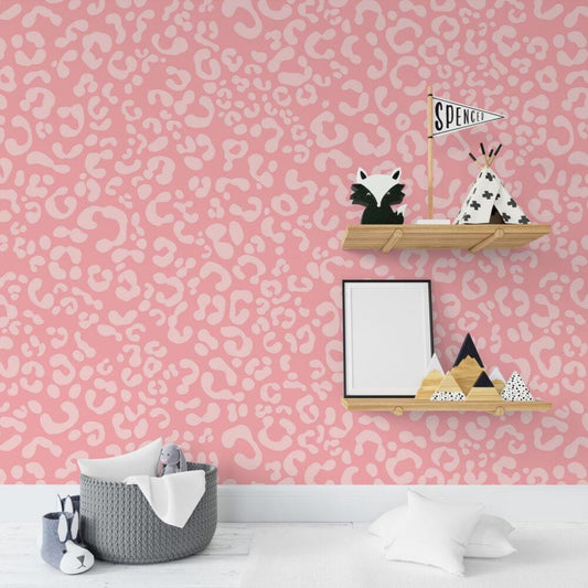 Pink Leopard Pattern Kids Wallpaper, Wallpaper Nursery, Child Wallpaper, İllustration Baby Wallpaper, Fun Wallpaper, Wallpaper for School