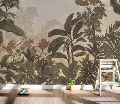 Tropical Exotic Forest Dark Plants Floral Wallpaper, Bohemian Wallpaper, Leaf Mural, Botanical Peel and Stick Wallpaper, Stylish Room Design